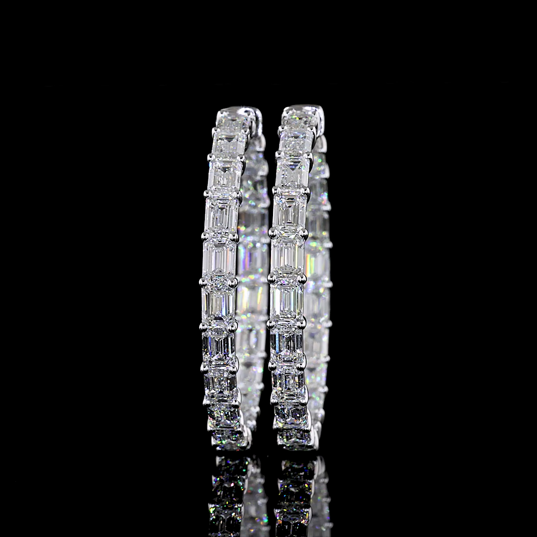 13.58 CTTW Emerald Lab Diamond Hoops Earring 38mm 14k White Gold E Color and VS2 Clarity jewelry-spot-usa
