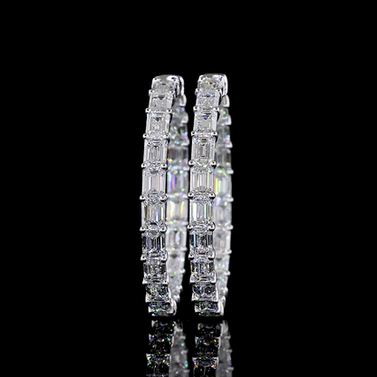 13.58 CTTW Emerald Lab Diamond Hoops Earring 38mm 14k White Gold E Color and VS2 Clarity jewelry-spot-usa