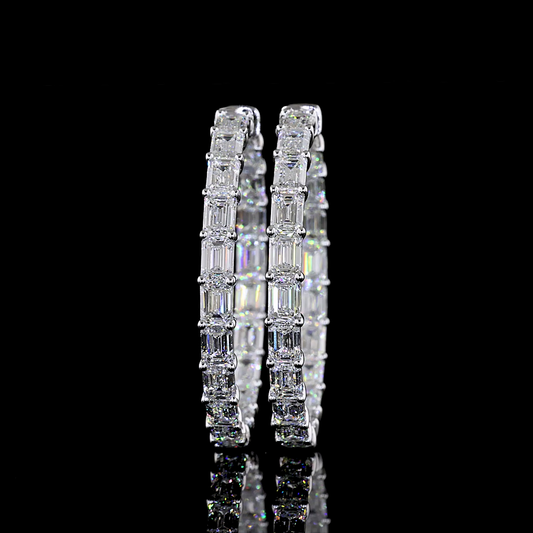 13.58 CTTW Emerald Lab Diamond Hoops Earring 38mm 14k White Gold E Color and VS2 Clarity jewelry-spot-usa