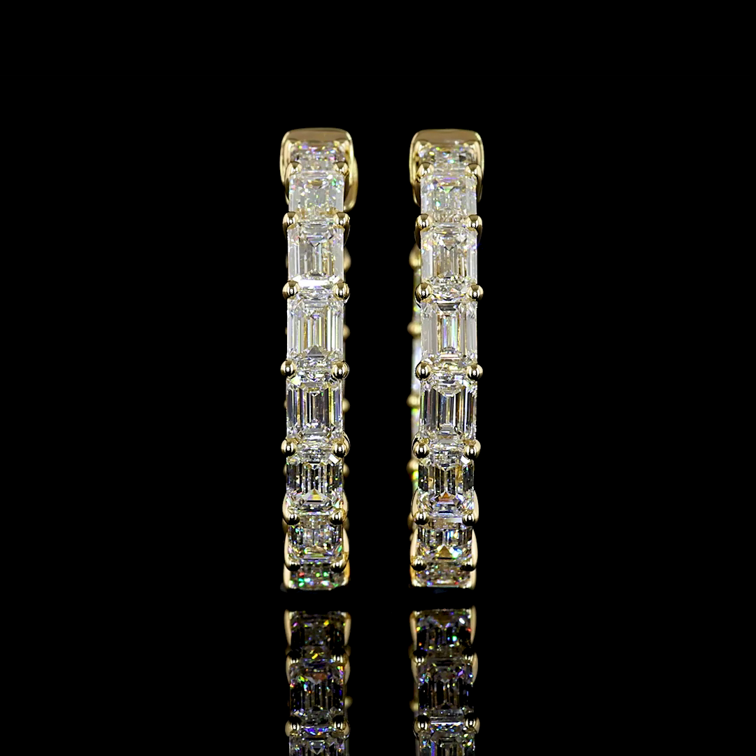5.54 CTTW Emerald Lab Diamond Hoops Earring 25mm 14k Yellow Gold