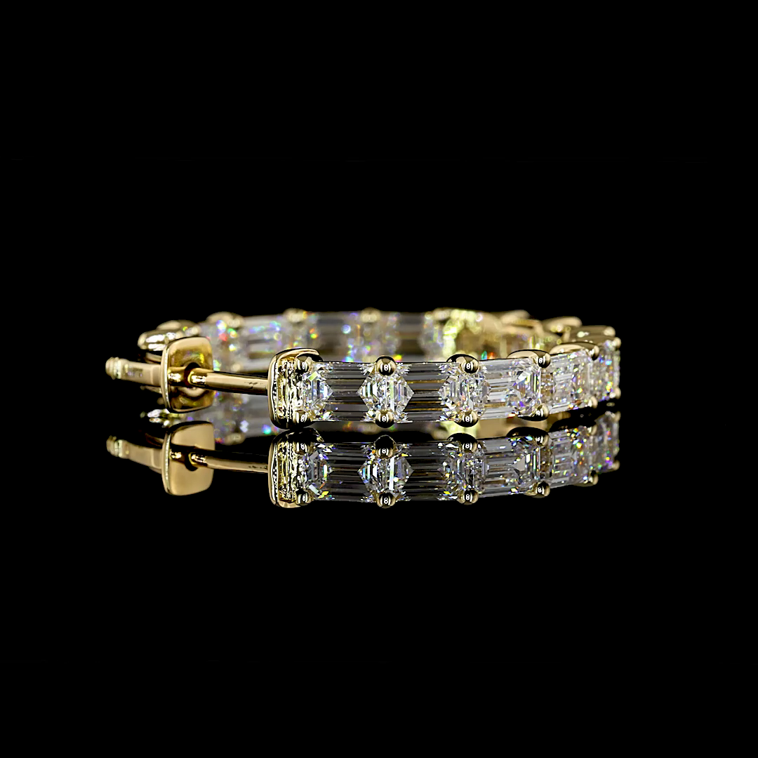 5.54 CTTW Emerald Lab Diamond Hoops Earring 25mm 14k Yellow Gold