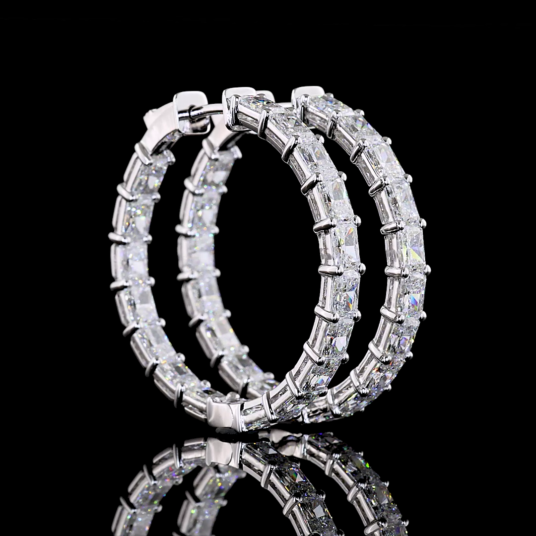 6.99 CTTW Radiant Lab Grown Diamond Hoops Earring 30mm (E Color and VS Clarity)