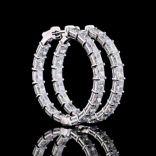 7.07 CTTW Radiant Lab Grown Diamond Hoops Earring 30mm (E Color and VS Clarity)