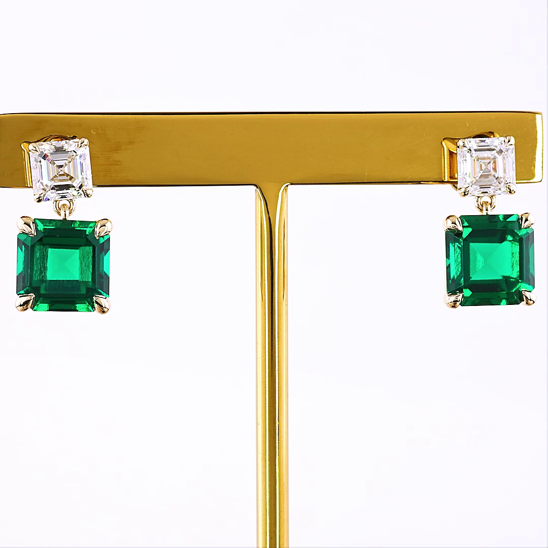 4.81 CTTW Asscher Lab Diamond Hanging Earring 14k Yellow Gold VS1 Clarity jewelry-spot-usa