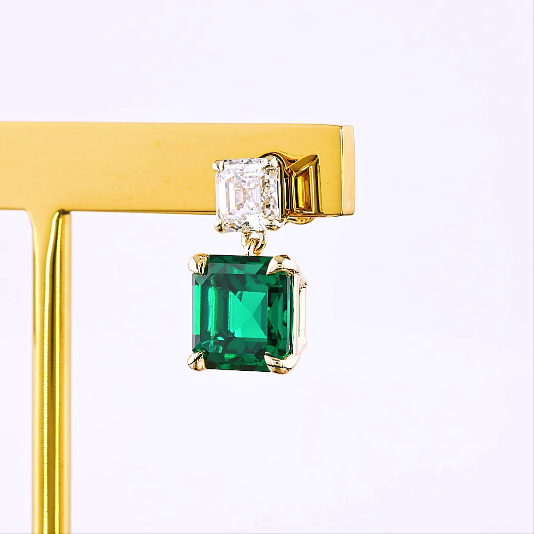 4.81 CTTW Asscher Lab Diamond Hanging Earring 14k Yellow Gold VS1 Clarity jewelry-spot-usa