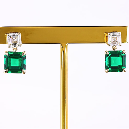 1.37 CTTW Asscher Lab Diamond Hanging Earring 14k Yellow Gold VS1/VS2 Clarity jewelry-spot-usa