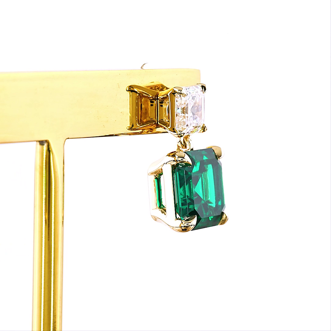 1.37 CTTW Asscher Lab Diamond Hanging Earring 14k Yellow Gold VS1/VS2 Clarity jewelry-spot-usa