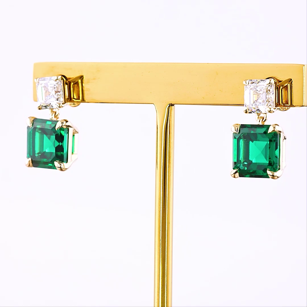 1.37 CTTW Asscher Lab Diamond Hanging Earring 14k Yellow Gold VS1/VS2 Clarity jewelry-spot-usa