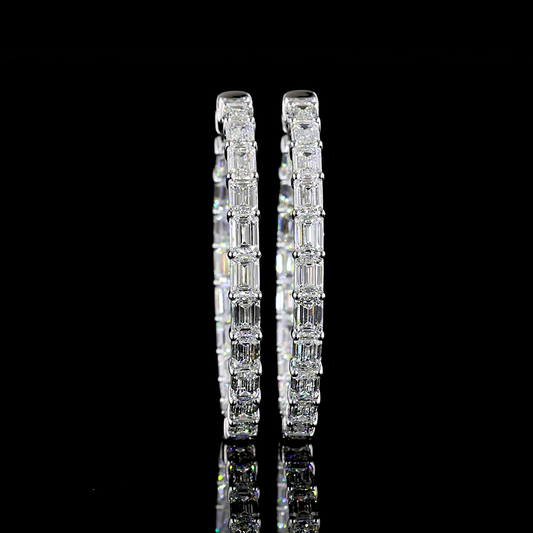 11.04 CTTW Emerald Lab Diamond Hoops Earring 38.1mm 14k White Gold