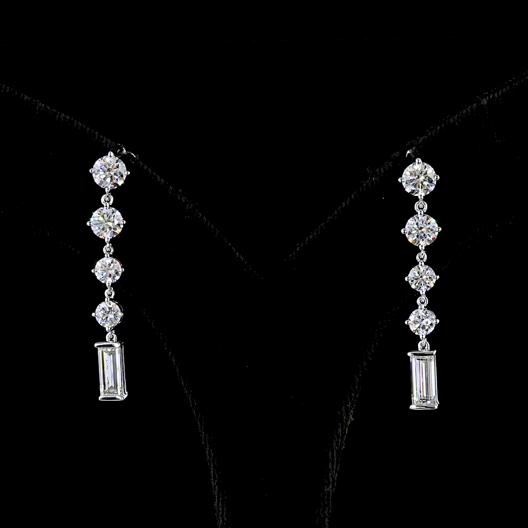 3.26 CTTW Baguette Lab Diamond Hanging Earring 14k White Gold (E Color and VS2 Clarity)