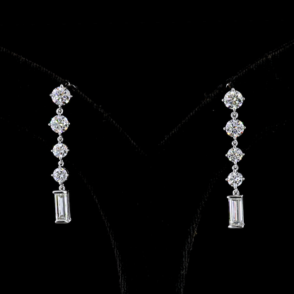 3.26 CTTW Baguette Lab Diamond Hanging Earring 14k White Gold (E Color and VS2 Clarity)