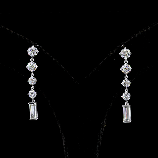 3.26 CTTW Baguette Lab Diamond Hanging Earring 14k White Gold (E Color and VS2 Clarity)