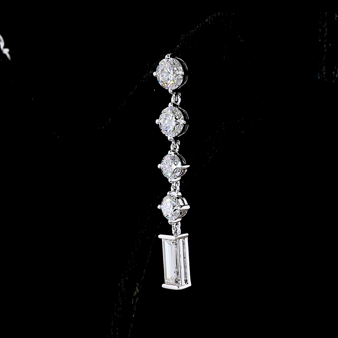 3.26 CTTW Baguette Lab Diamond Hanging Earring 14k White Gold (E Color and VS2 Clarity)