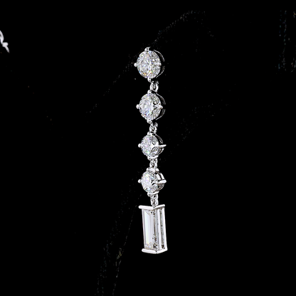 3.26 CTTW Baguette Lab Diamond Hanging Earring 14k White Gold (E Color and VS2 Clarity)