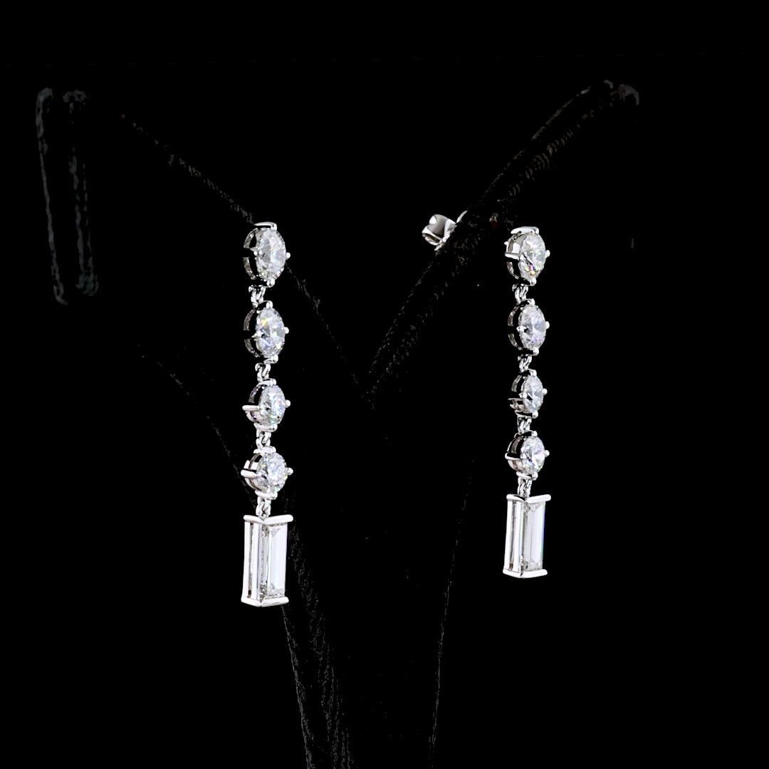 3.26 CTTW Baguette Lab Diamond Hanging Earring 14k White Gold (E Color and VS2 Clarity)