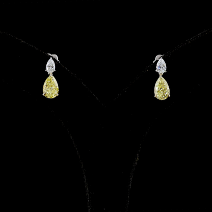 3.39 CTTW Pear Lab Diamond Hanging Earring (Fancy Vivid Yellow Color and VS2 Clarity)