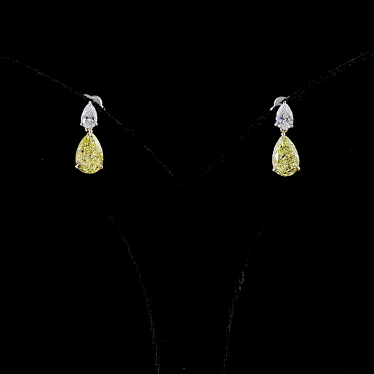 3.39 CTTW Pear Lab Diamond Hanging Earring (Fancy Vivid Yellow Color and VS2 Clarity)