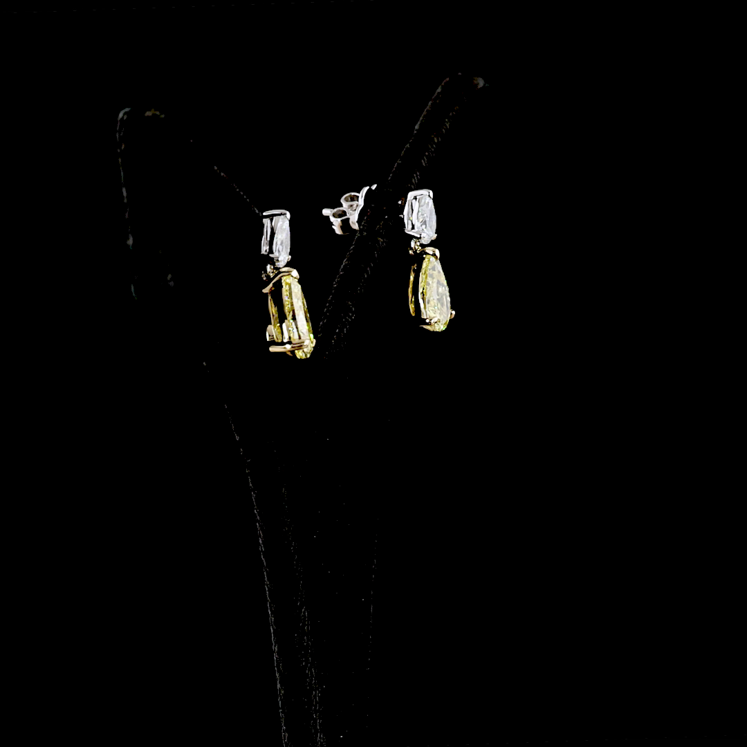 3.39 CTTW Pear Lab Diamond Hanging Earring (Fancy Vivid Yellow Color and VS2 Clarity)