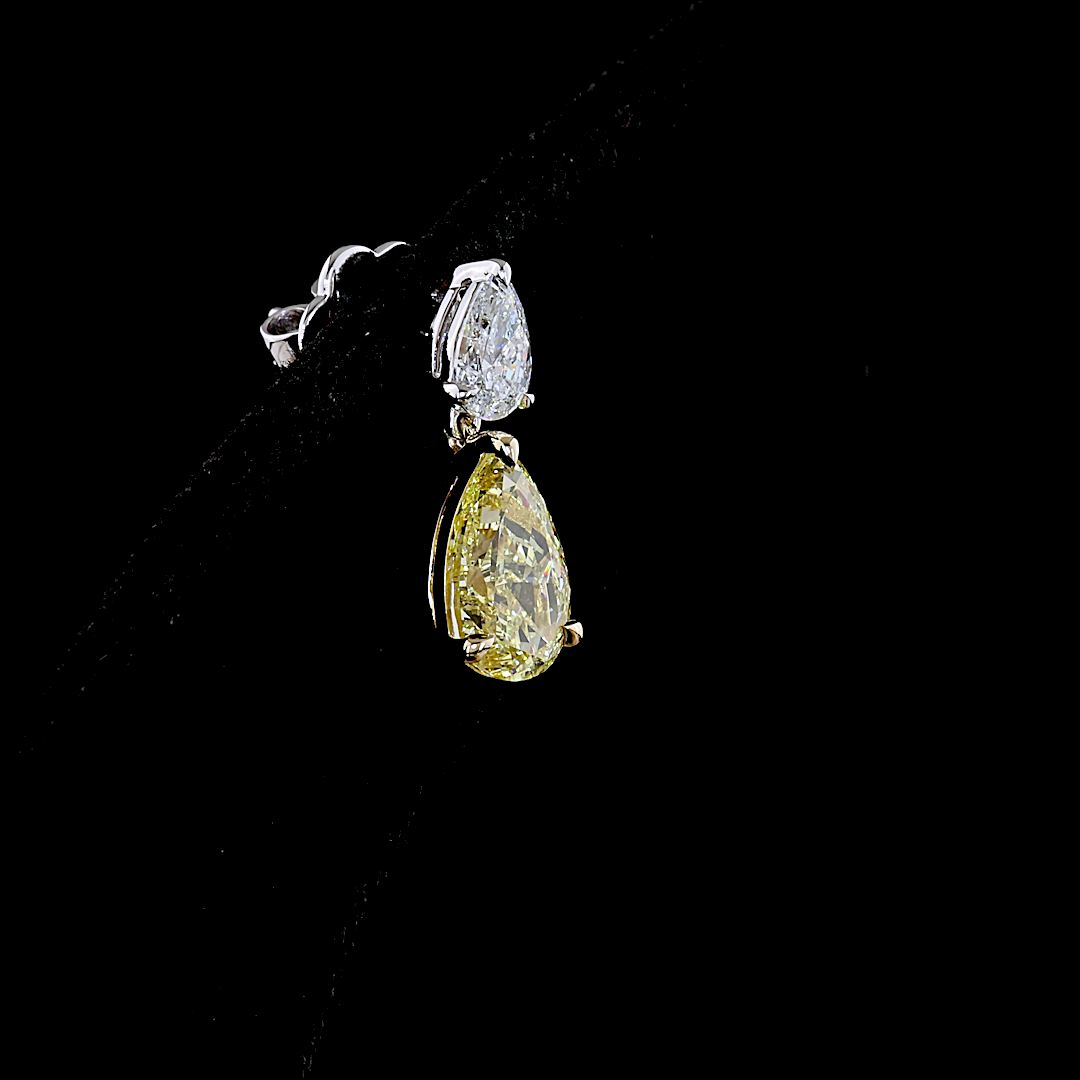 3.39 CTTW Pear Lab Diamond Hanging Earring (Fancy Vivid Yellow Color and VS2 Clarity)