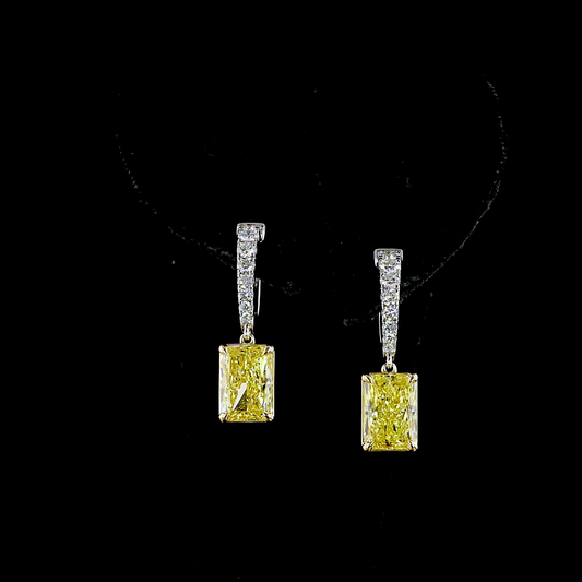 4.56 CTTW Radiant Lab Grown Diamond Hanging Earring Size 24 (FV.YL Color and VS2 Clarity)