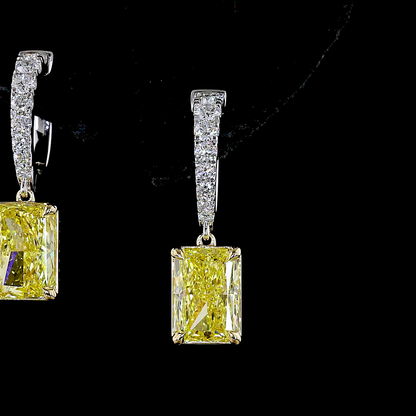 4.56 CTTW Radiant Lab Grown Diamond Hanging Earring Size 24 (FV.YL Color and VS2 Clarity)