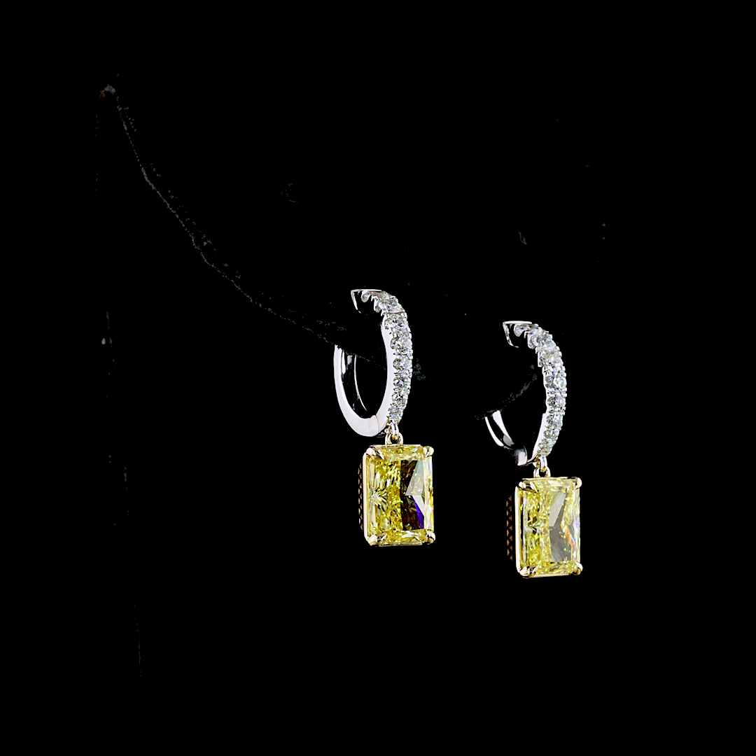 4.56 CTTW Radiant Lab Grown Diamond Hanging Earring Size 24 (FV.YL Color and VS2 Clarity)