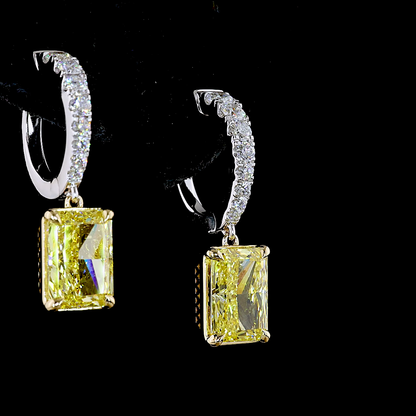 4.56 CTTW Radiant Lab Grown Diamond Hanging Earring Size 24 (FV.YL Color and VS2 Clarity)