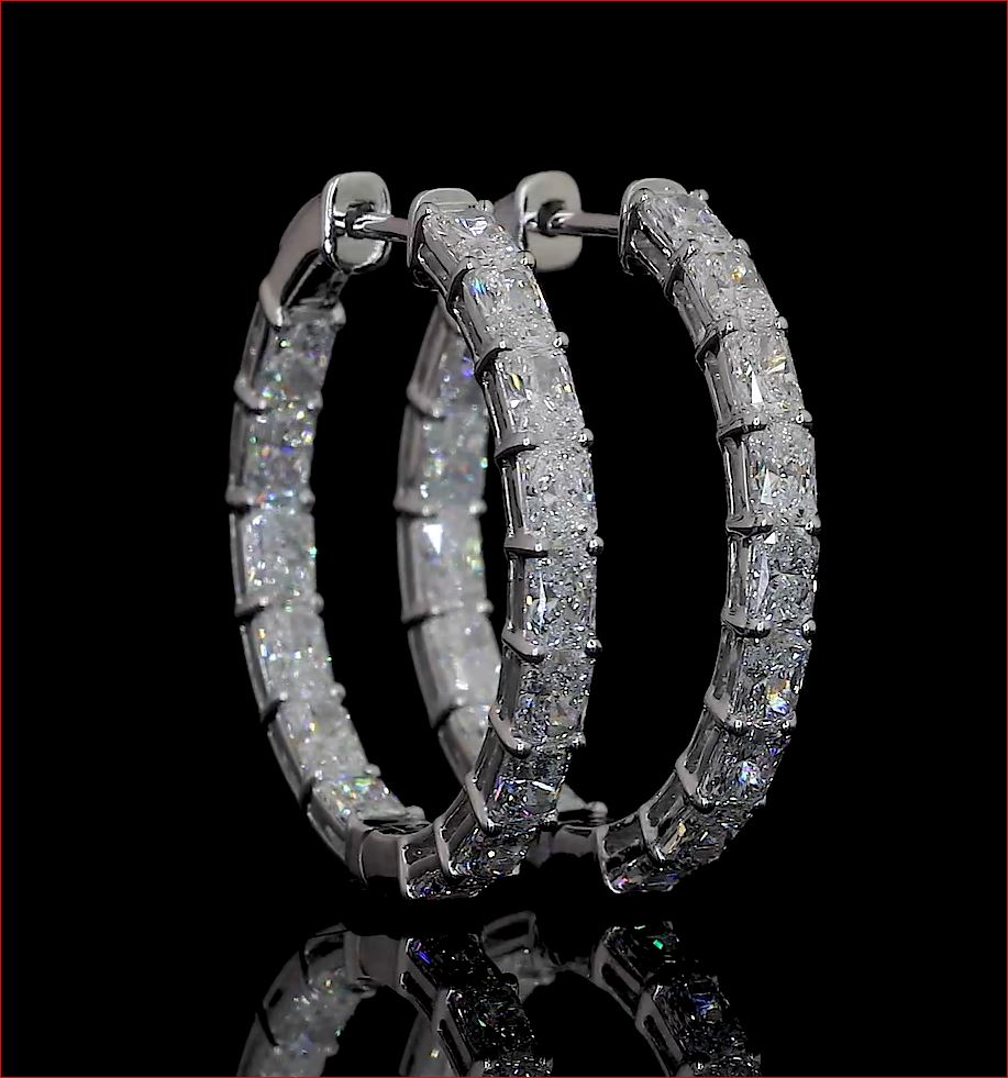 3.48 CTTW Radiant Lab Diamond Hoops Earring 23mm 14k White Gold F Color and VS2 Clarity jewelry-spot-usa