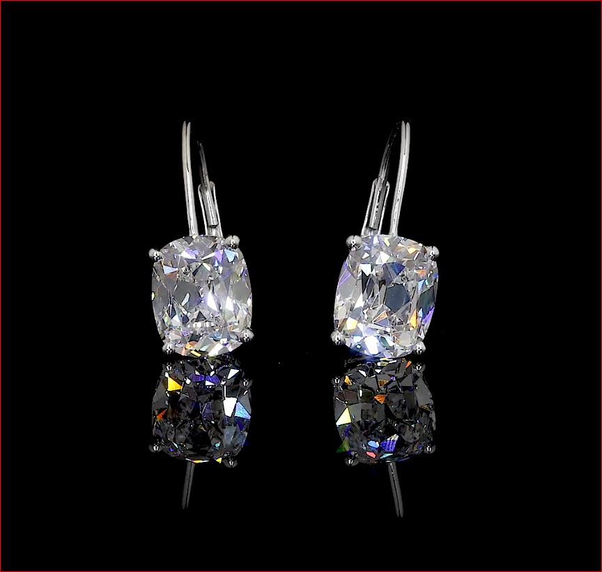 4.07 CTTW Antique Cushion Lab Diamond Hanging Earring 14k White Gold (E Color and VS1 Clarity)