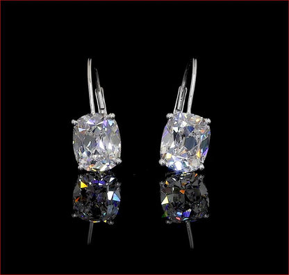 4.07 CTTW Antique Cushion Lab Diamond Hanging Earring 14k White Gold (E Color and VS1 Clarity)