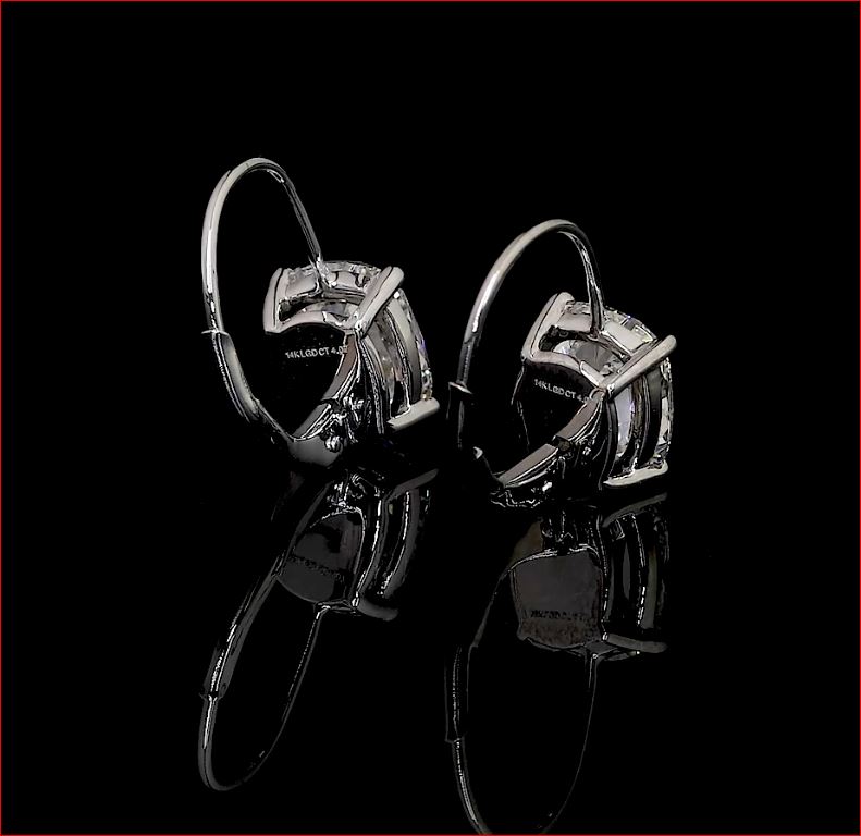 4.07 CTTW Antique Cushion Lab Diamond Hanging Earring 14k White Gold (E Color and VS1 Clarity)