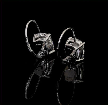 4.07 CTTW Antique Cushion Lab Diamond Hanging Earring 14k White Gold (E Color and VS1 Clarity)