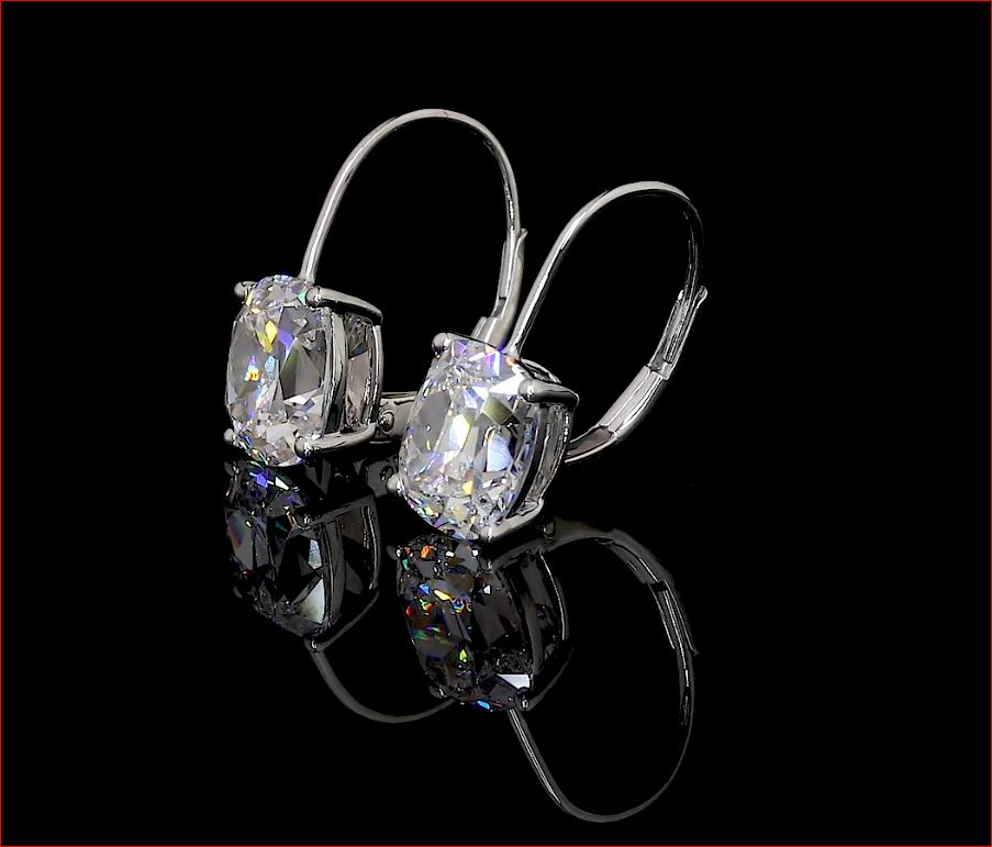 4.07 CTTW Antique Cushion Lab Diamond Hanging Earring 14k White Gold (E Color and VS1 Clarity)