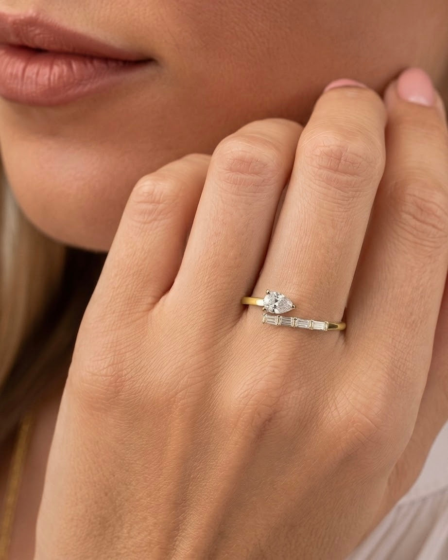 Diamond East West Pear Baguette Wrap Ring