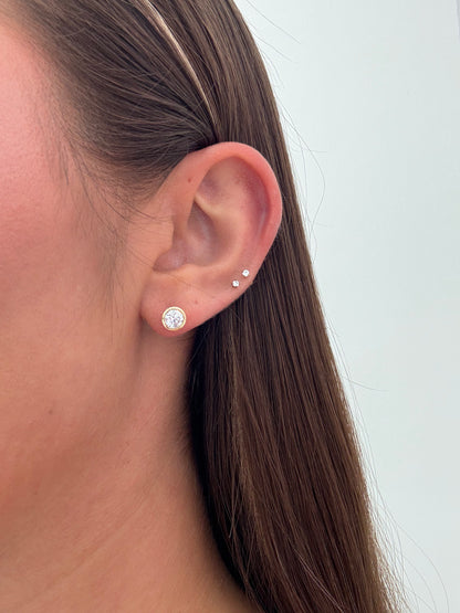 1.5 CTTW Round Lab Diamond Bezel Studs 14K Yellow Gold