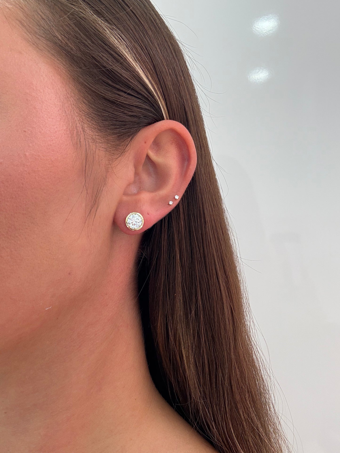 3 CTTW Round Lab Diamond Bezel Studs 14K Yellow Gold