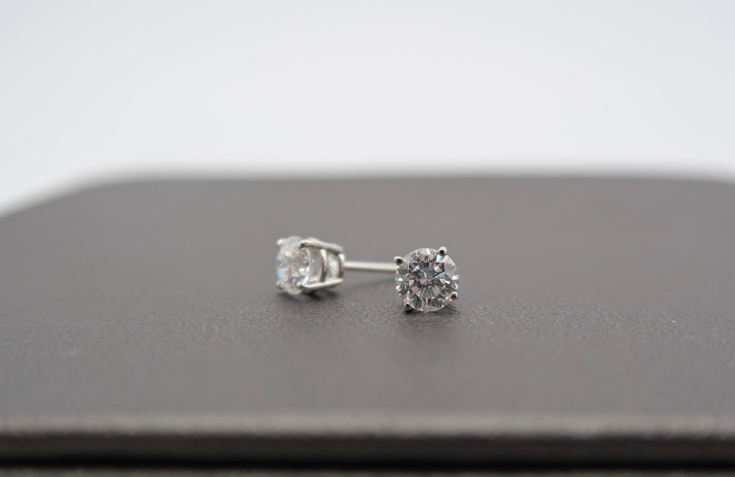 1 CTTW Round Lab Diamond Studs 14K White Gold (F VS1)