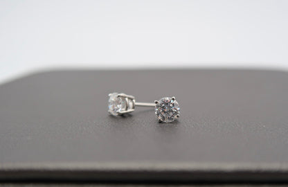 1 CTTW Round Lab Diamond Studs 14K White Gold (F VS1)
