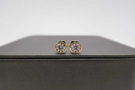 1.5 CTTW Round Lab Diamond Bezel Studs 14K Yellow Gold