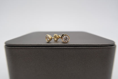 1.5 CTTW Round Lab Diamond Bezel Studs 14K Yellow Gold