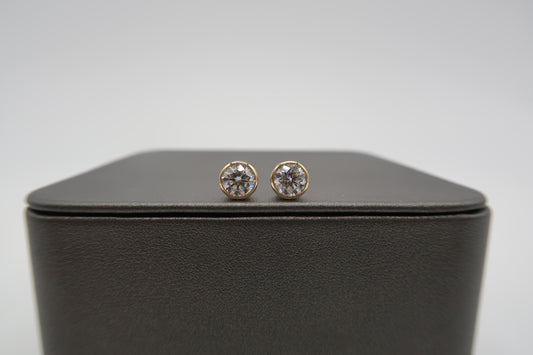 2 CTTW Round Lab Diamond Bezel Studs 14K Yellow Gold