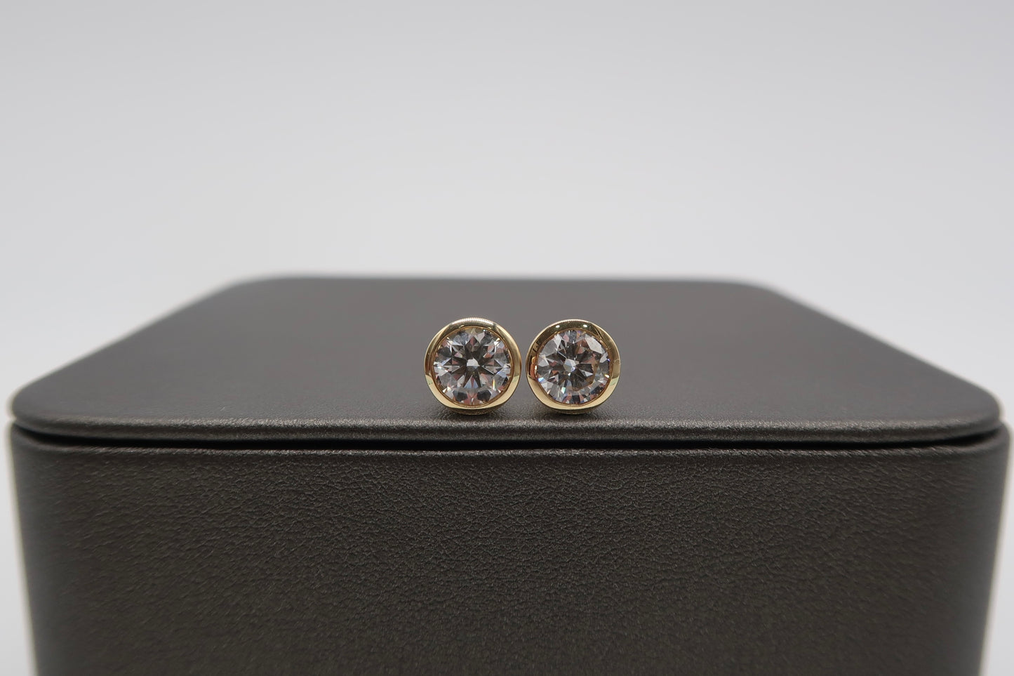 3 CTTW Round Lab Diamond Bezel Studs 14K Yellow Gold