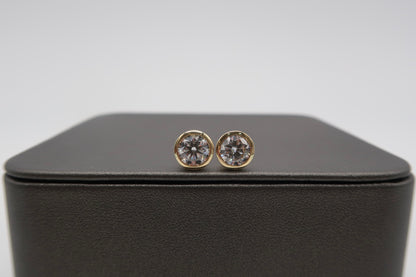 3 CTTW Round Lab Diamond Bezel Studs 14K Yellow Gold
