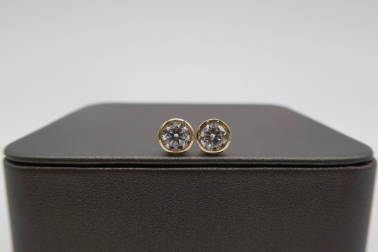 3 CTTW Round Lab Diamond Bezel Studs 14K Yellow Gold