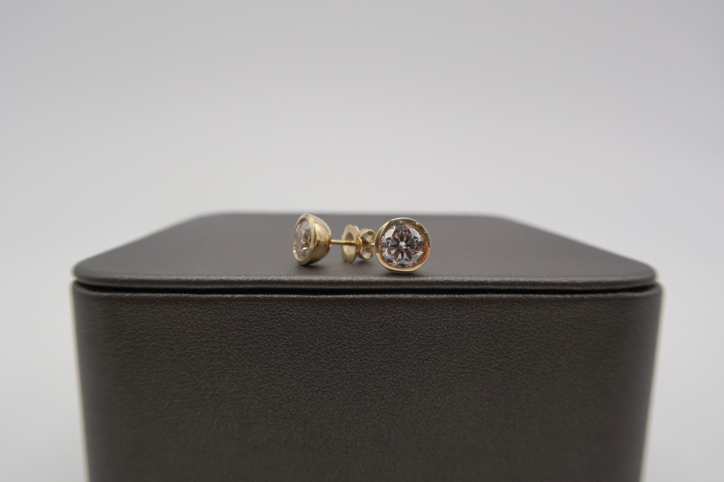 3 CTTW Round Lab Diamond Bezel Studs 14K Yellow Gold