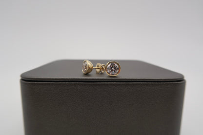 3 CTTW Round Lab Diamond Bezel Studs 14K Yellow Gold
