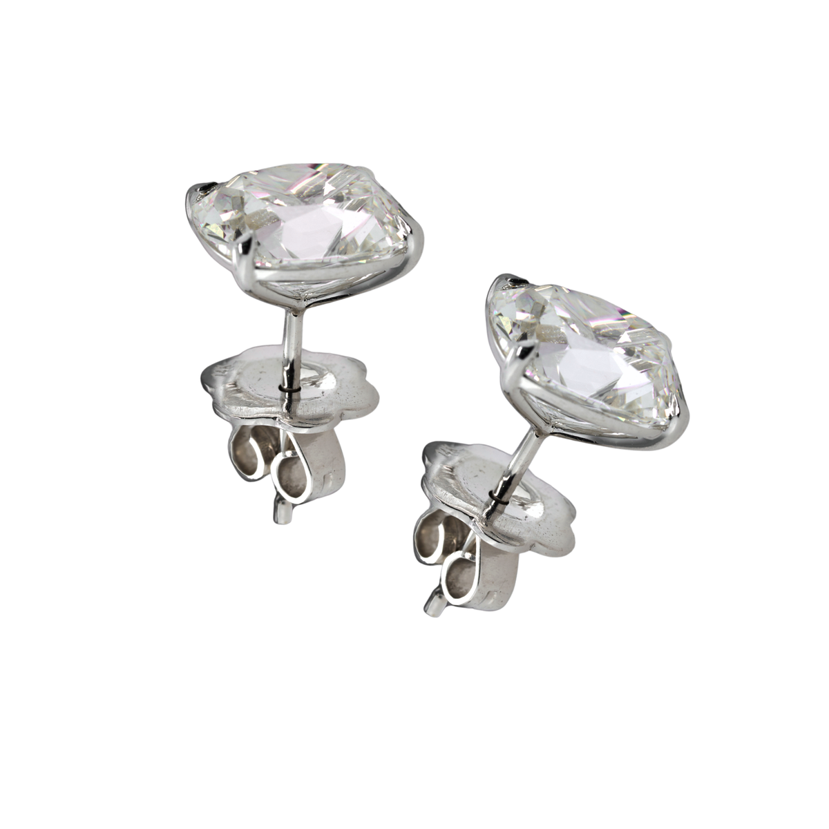 14K White Gold Cushion Lab-Grown Diamond Stud Earrings, 6.14 CTTW