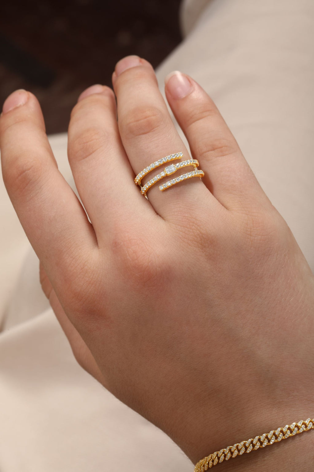 Diamond Emerald 3 Row Twist Ring