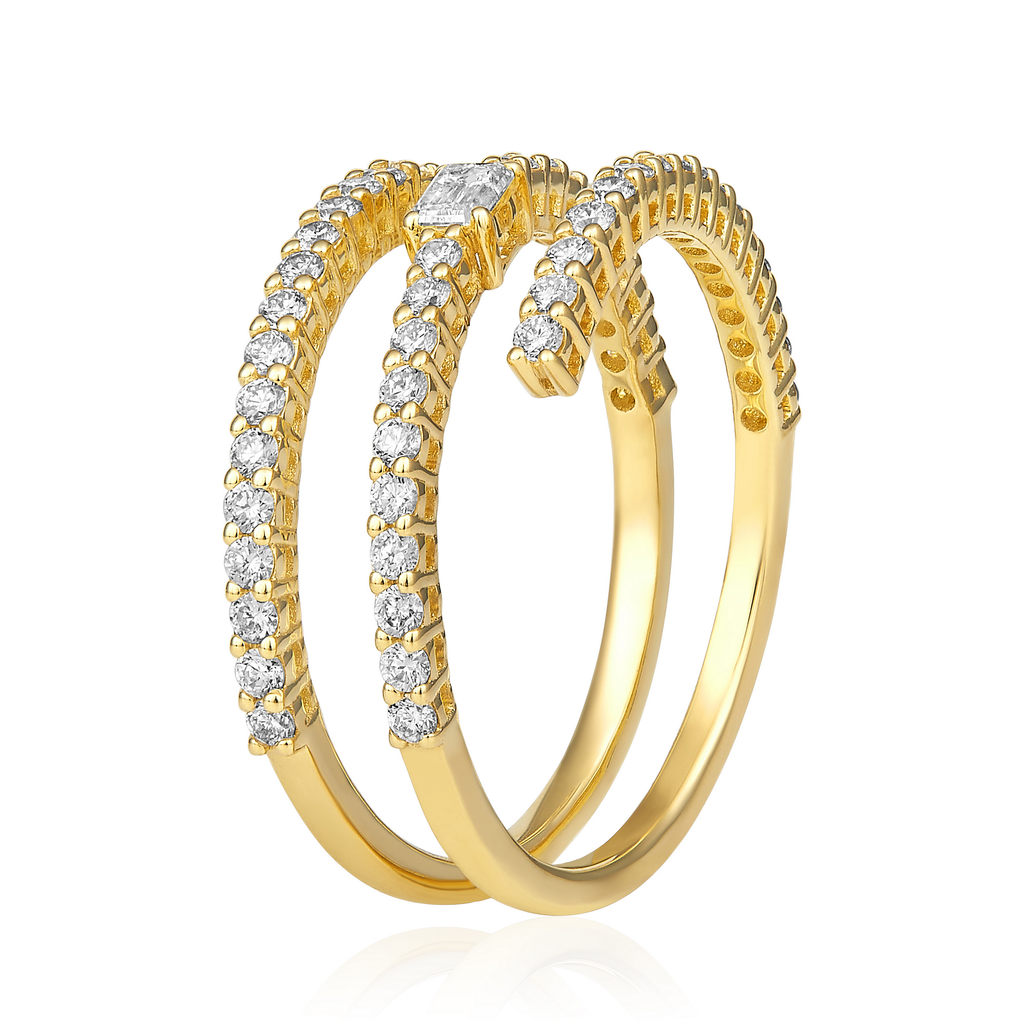 Diamond Emerald 3 Row Twist Ring