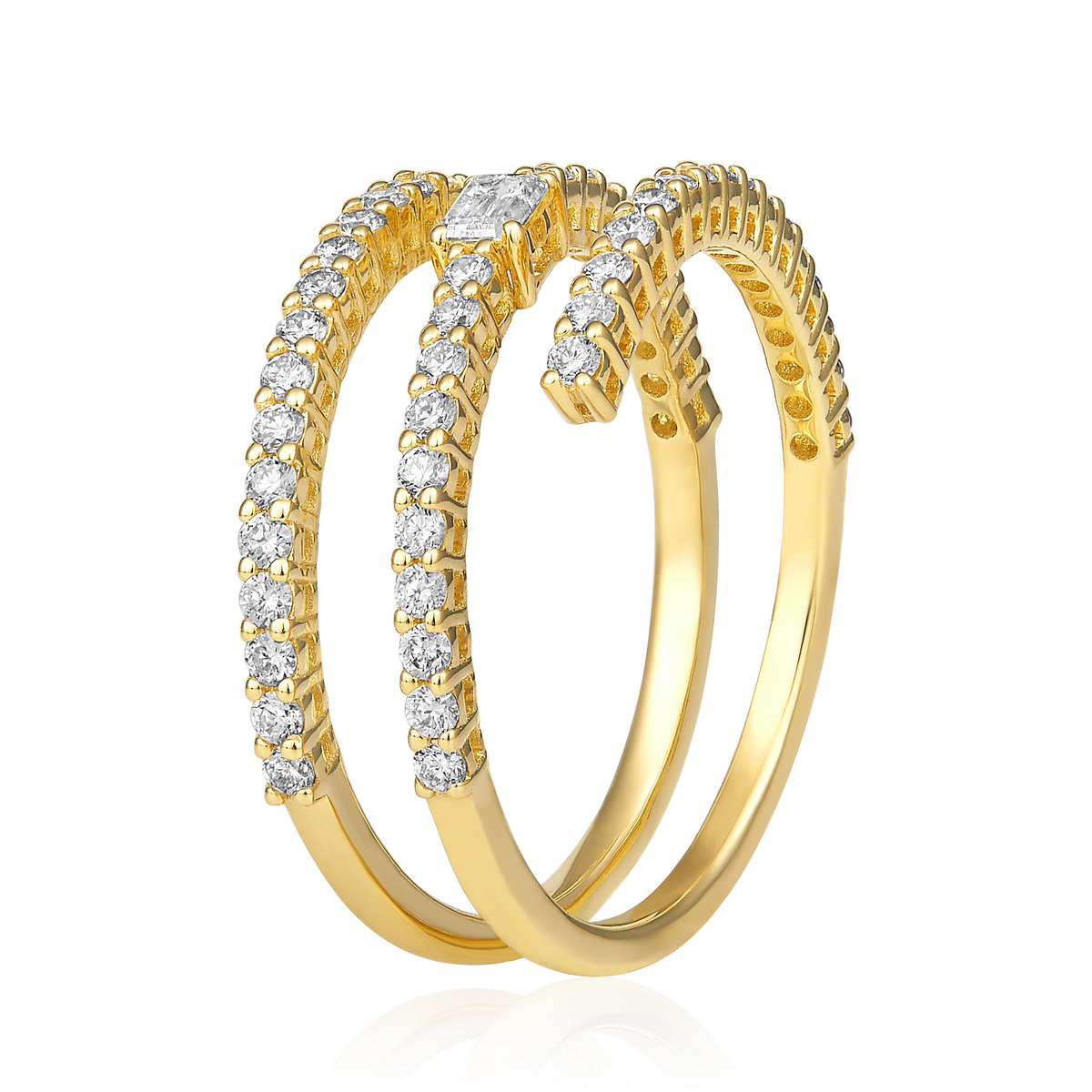 Diamond Emerald 3 Row Twist Ring